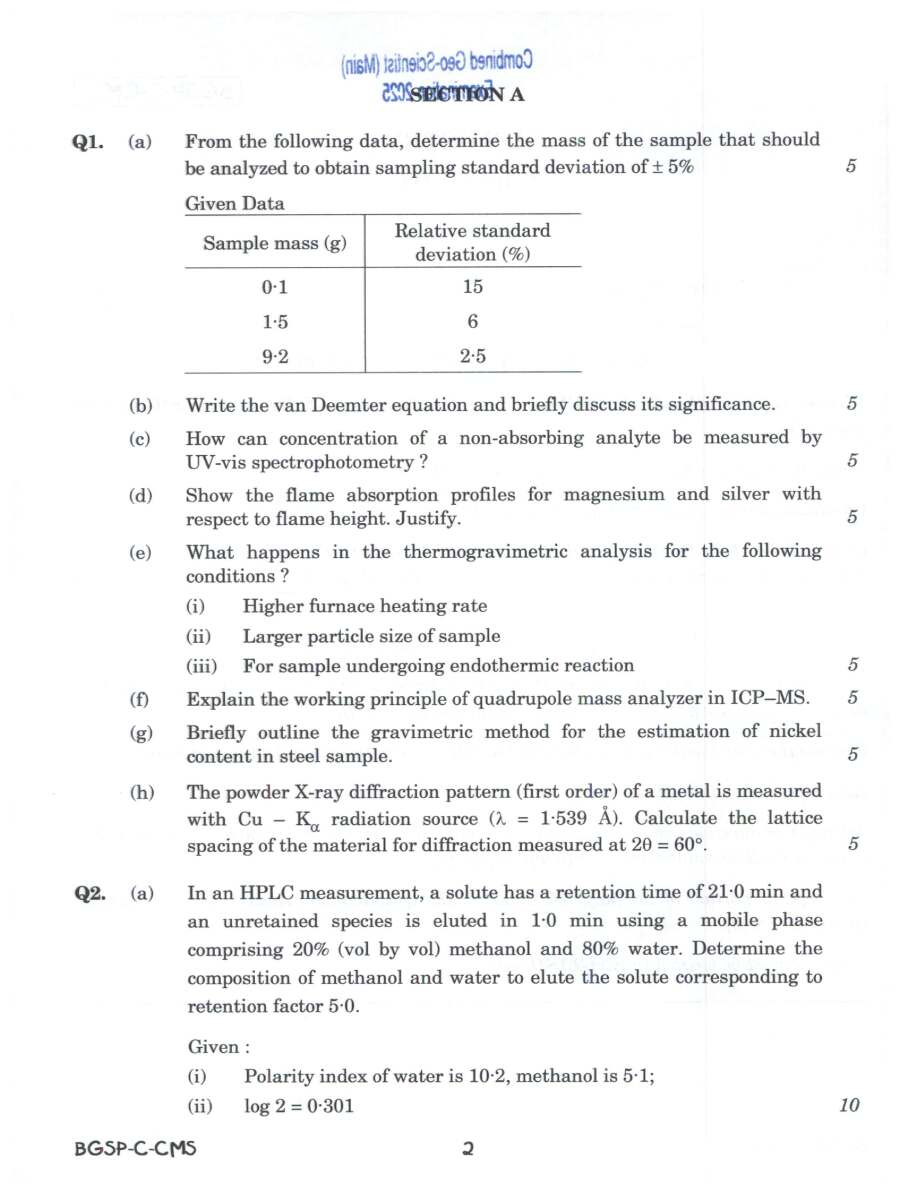Combined Geo-Scientist Chemistry Paper III 2025 (Main) – UPSC — page 1 instructions scan PDF download