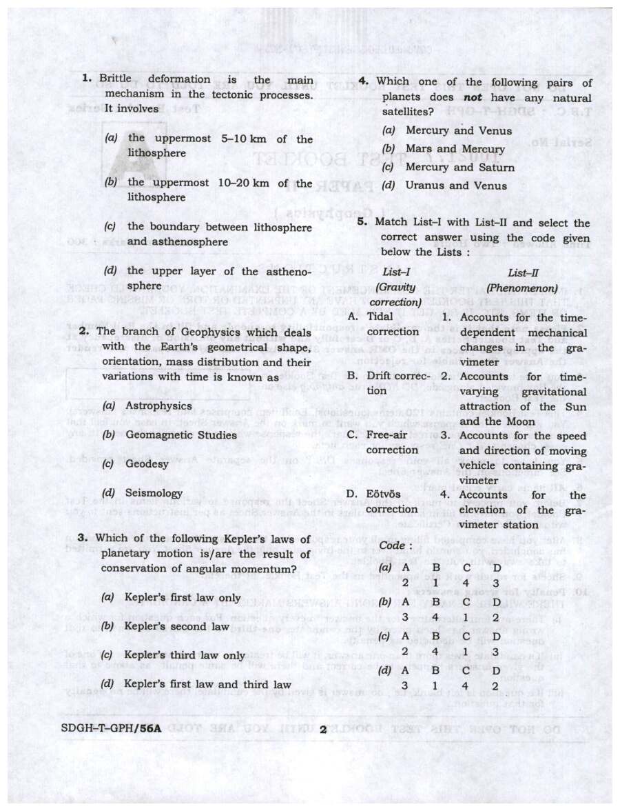 Combined Geo-Scientist (Preliminary) Examination 2023 question paper page 1 instructions scan PDF download