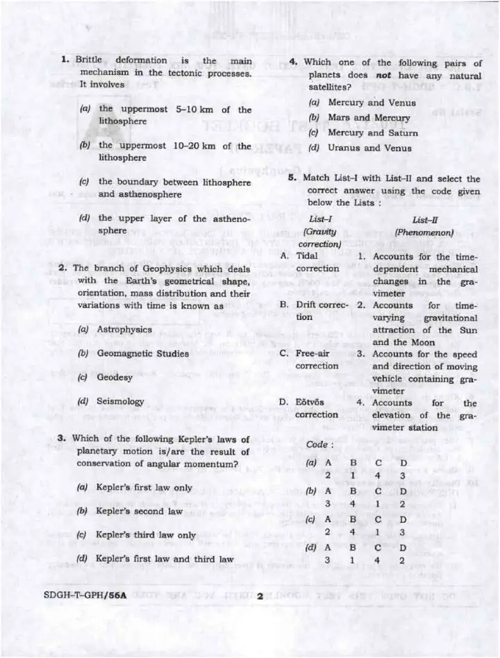 Combined Geo-Scientist (Preliminary) Examination 2023 question paper page 1 instructions scan PDF download