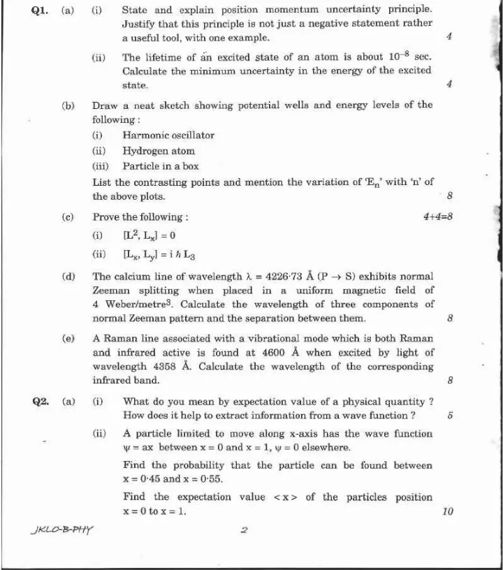 IFS Physics Paper II 2020 - Main Examination — page 1 instructions scan PDF download
