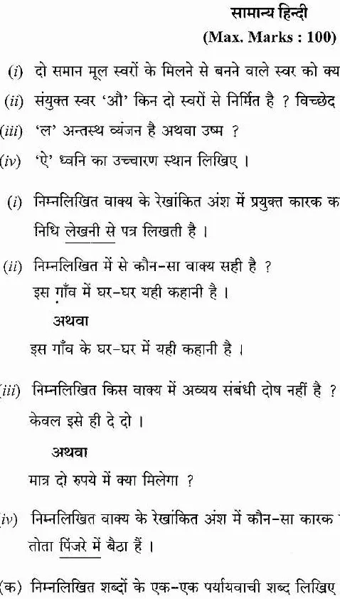 CGPSC State Service Mains 2024 Language question paper page 1 instructions scan PDF download