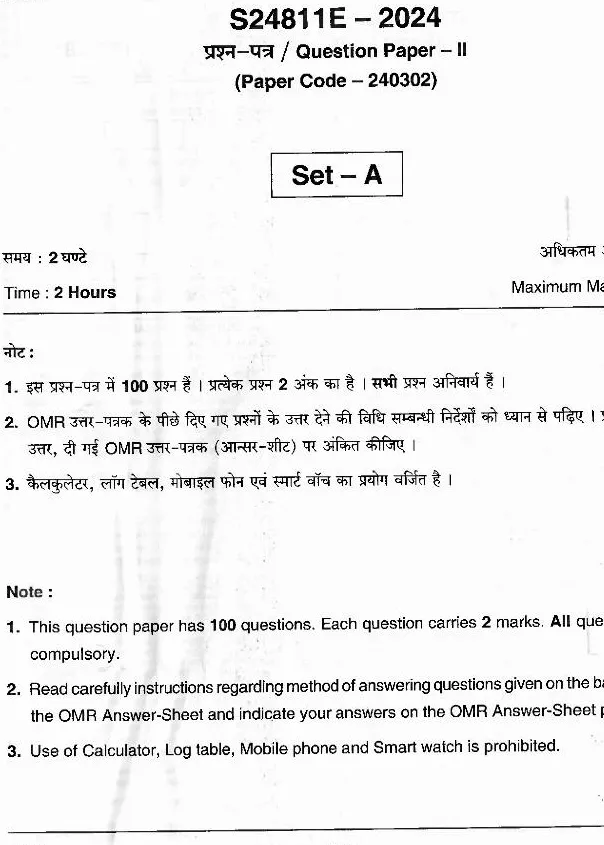 CGPSC State Service Pre 2024 Paper-II question paper page 1 instructions scan PDF download