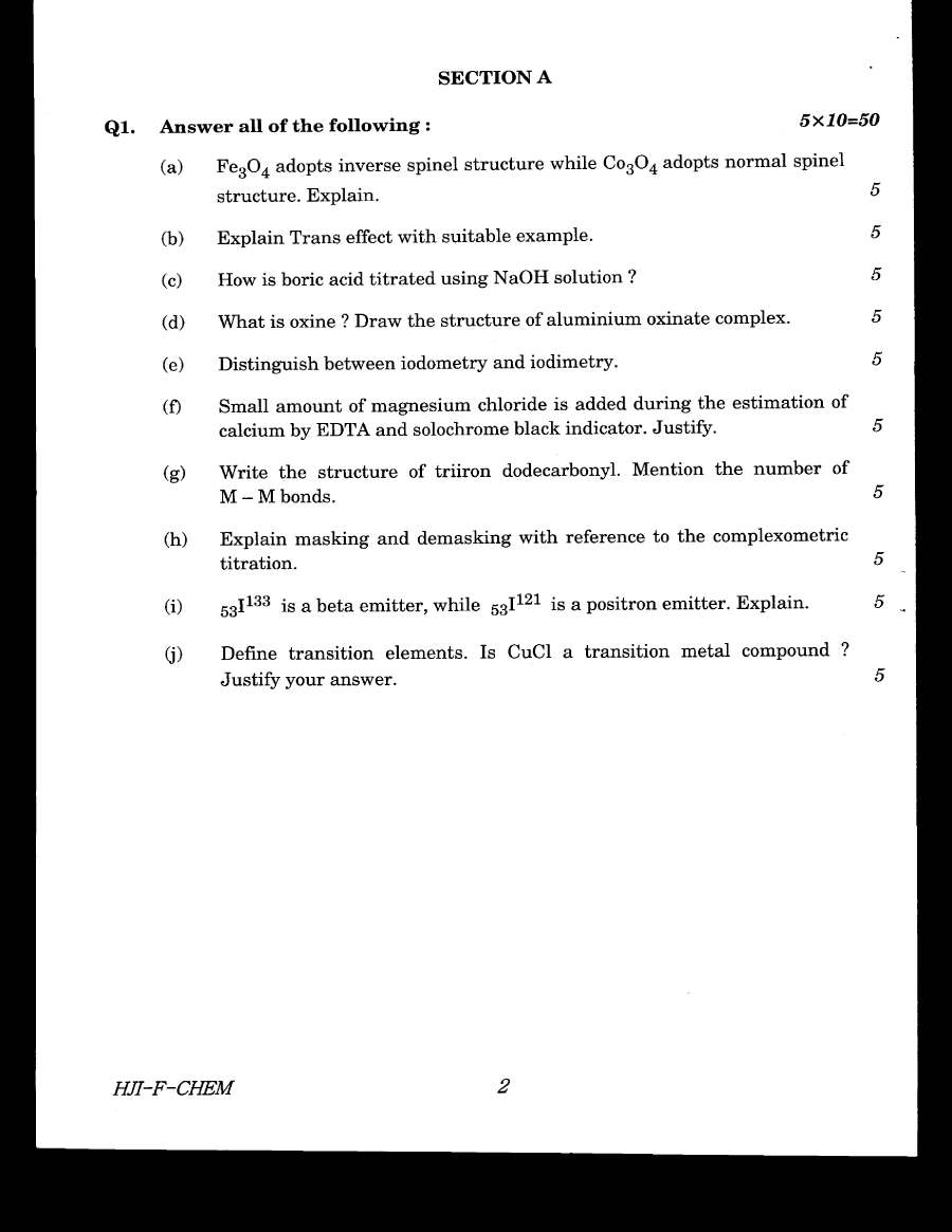 Chemistry Paper I (2020) - Combined Geo-Scientist Main — page 1 instructions scan PDF download
