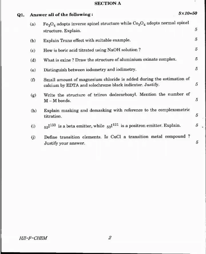 Chemistry Paper I (2020) - Combined Geo-Scientist Main — page 1 instructions scan PDF download