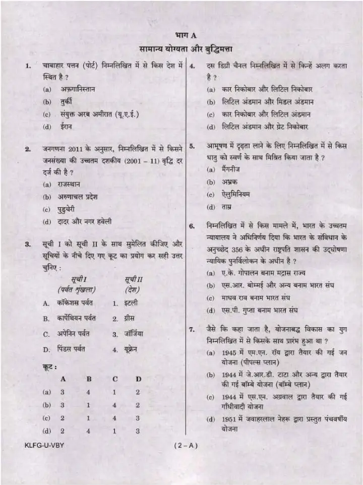 CISF AC(EXE) LDCE 2022 General Ability and Intelligence question paper page 1 instructions scan PDF download