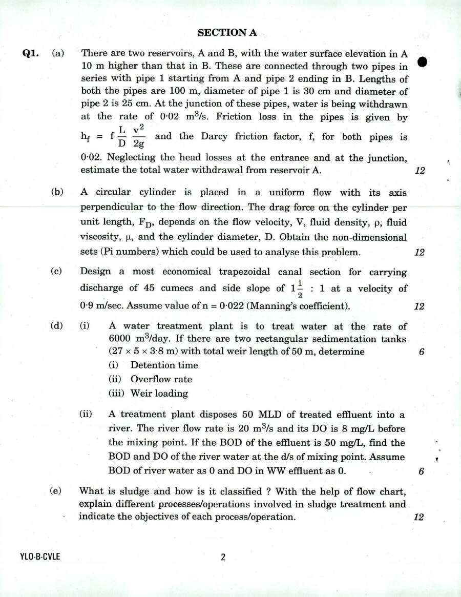 Civil Engineering Paper II 2018 – Engineering Services Main (Section A) — page 1 instructions scan PDF download