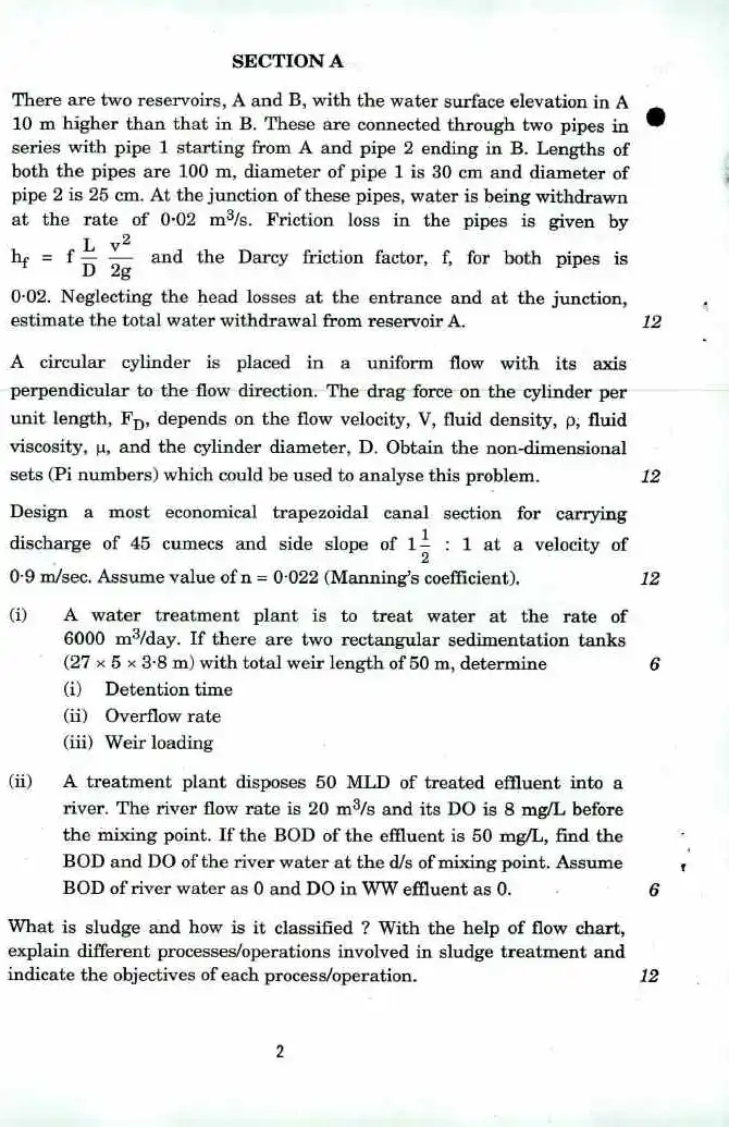 Civil Engineering Paper II 2018 – Engineering Services Main (Section A) — page 1 instructions scan PDF download