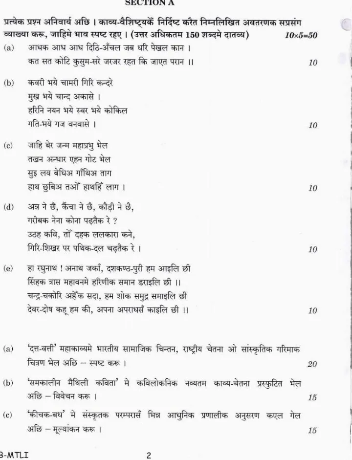 Civil Services Main 2019 Maithili Literature Paper II question paper page 1 instructions scan PDF download