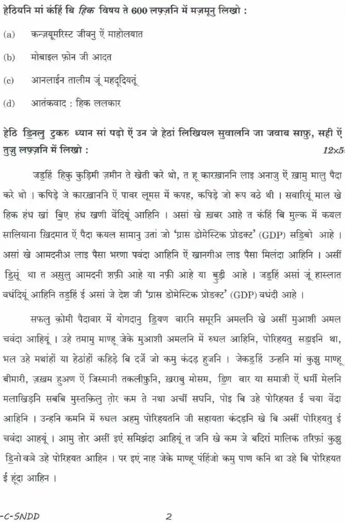 Civil Services Main 2023 Sindhi (Compulsory) question paper page 1 instructions scan PDF download