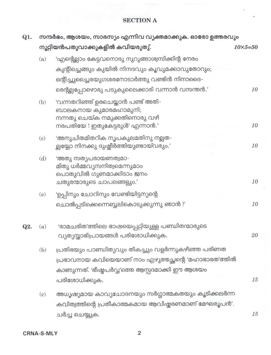 CIVIL SERVICES (MAIN) EXAM 2022 Malayalam Paper II (LITERATURE) question paper page 1 instructions scan PDF download
