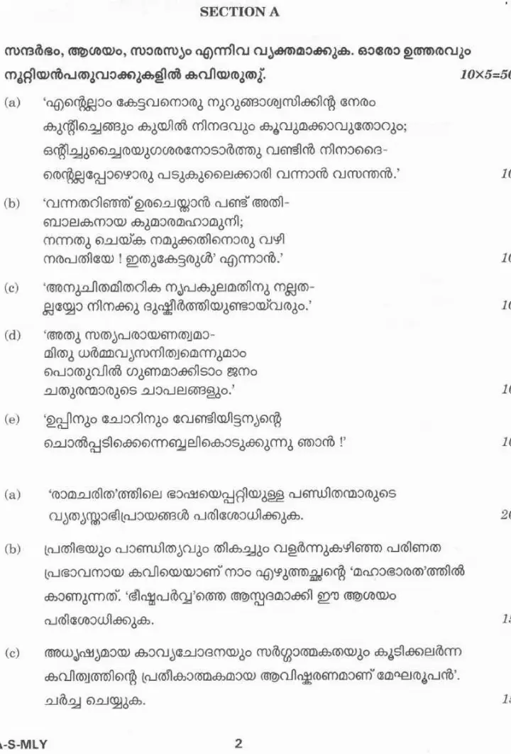 CIVIL SERVICES (MAIN) EXAM 2022 Malayalam Paper II (LITERATURE) question paper page 1 instructions scan PDF download