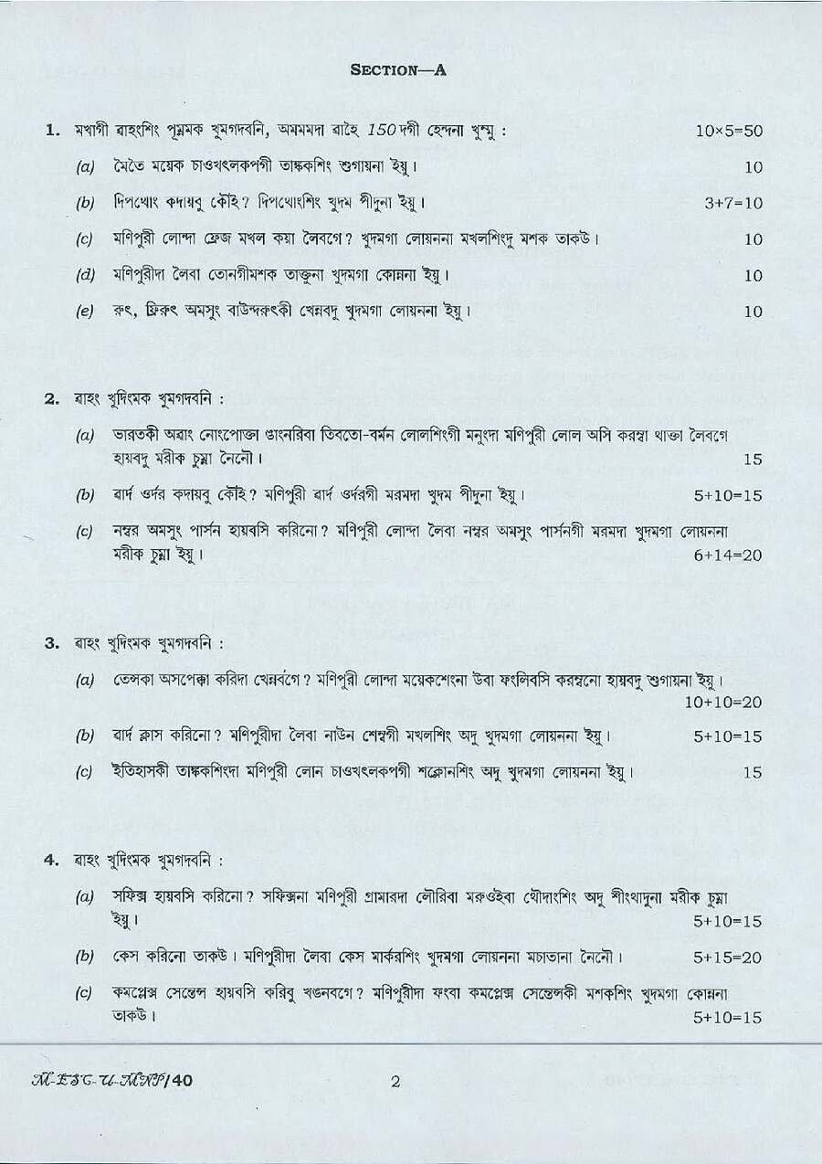 Civil Services Main 2016 Manipuri Literature Paper I question paper page 1 instructions scan PDF download UPSC