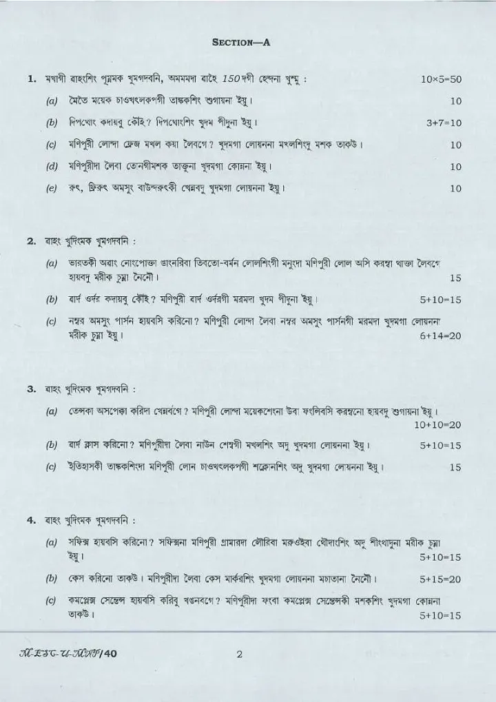 Civil Services Main 2016 Manipuri Literature Paper I question paper page 1 instructions scan PDF download UPSC