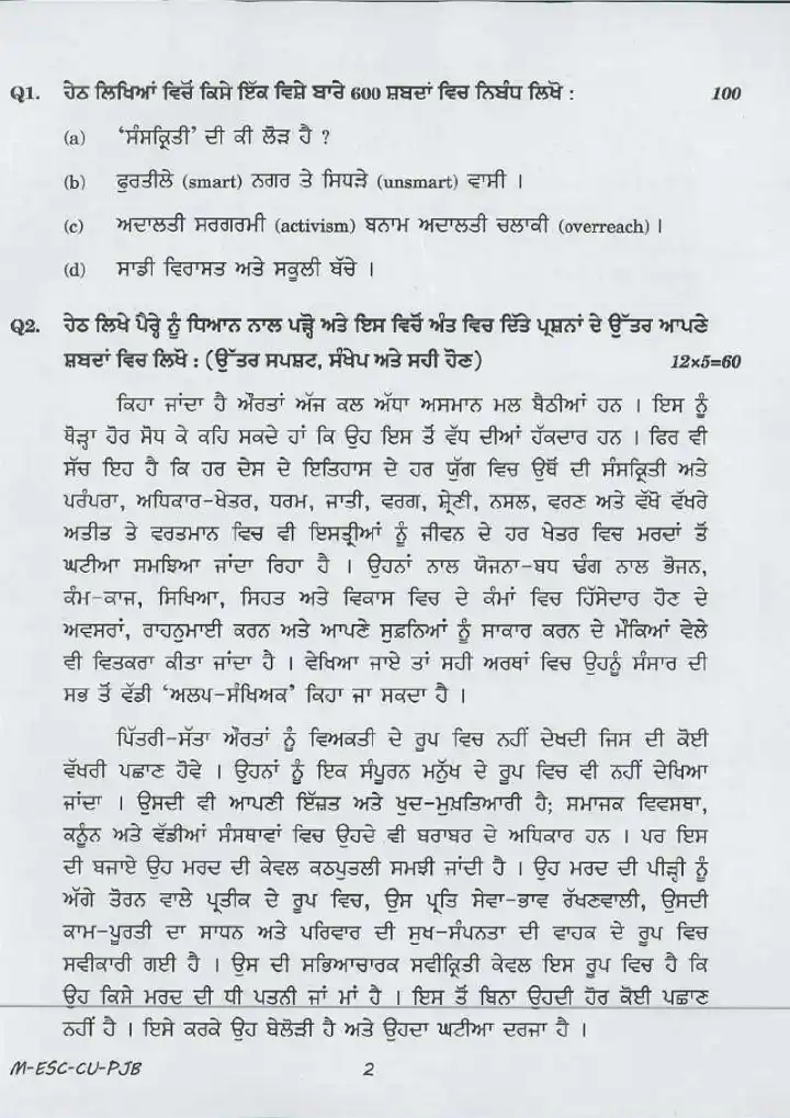 Civil Services Main 2016 Punjabi Compulsory question paper page 1 instructions scan PDF download