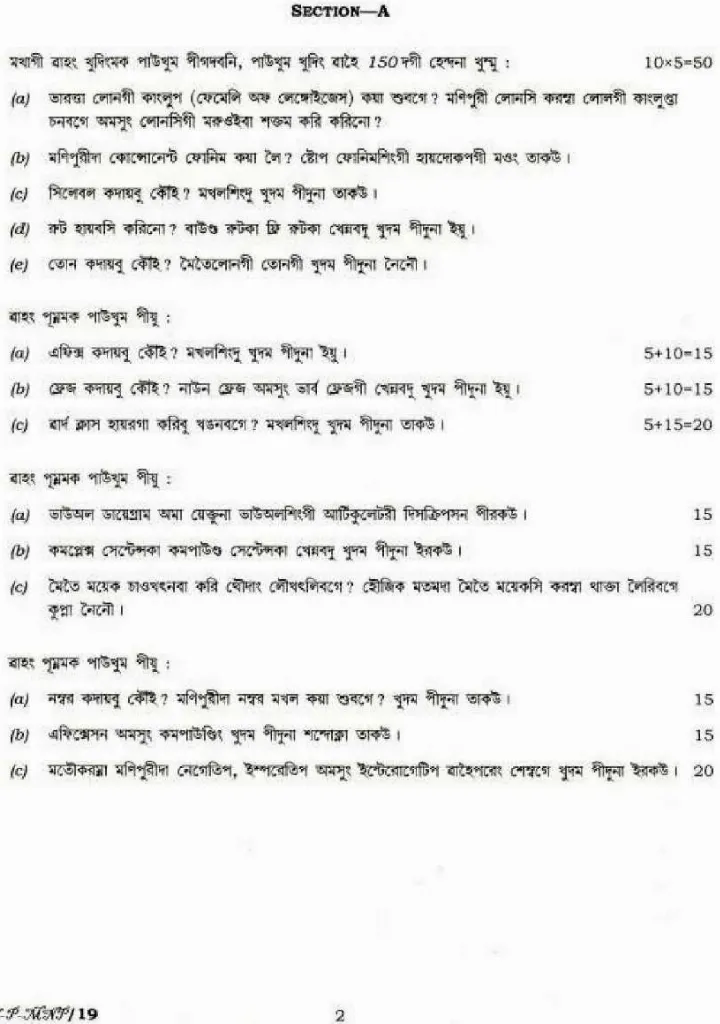 Civil Services Main 2018 Manipur Literature Paper I question paper page 1 instructions scan PDF download UPSC