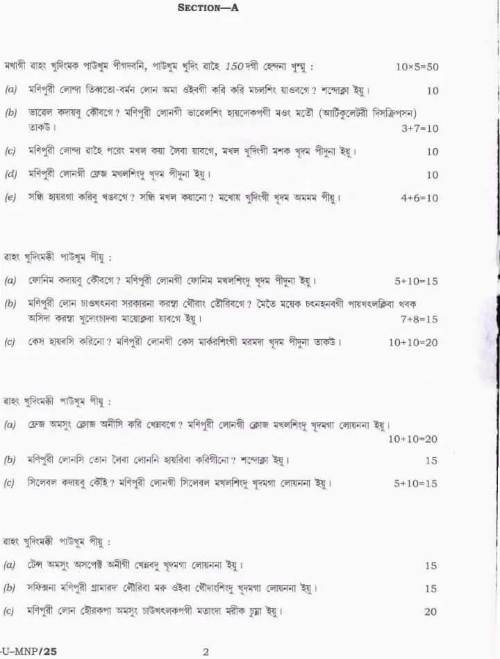 Civil Services Main 2019 Manipuri Literature Paper I question paper page 1 instructions scan PDF download
