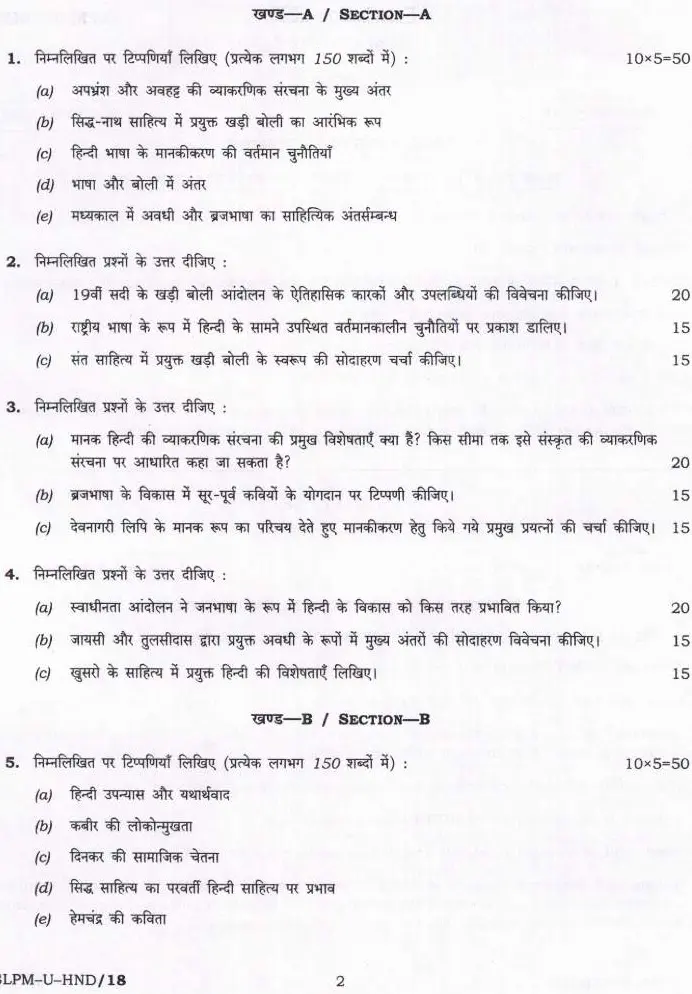 Civil Services Main 2025 Hindi Literature Paper I question paper page 1 instructions scan PDF download UPSC Mains exam