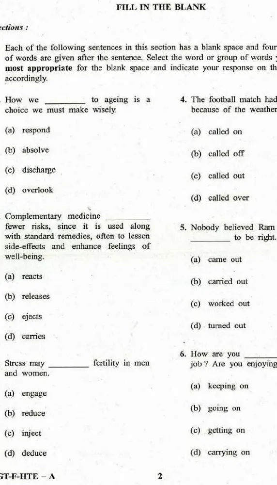 CDS 2019 English question paper page 1 instructions scan PDF download for UPSC Combined Defence Services Examination
