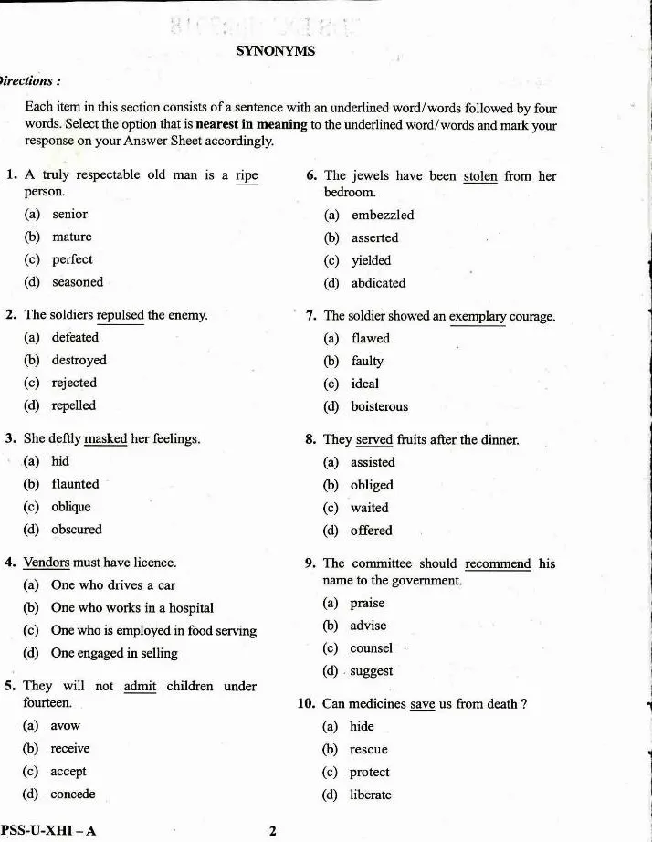 CDS I 2018 English question paper page 1 instructions scan PDF download UPSC Combined Defence Services Exam