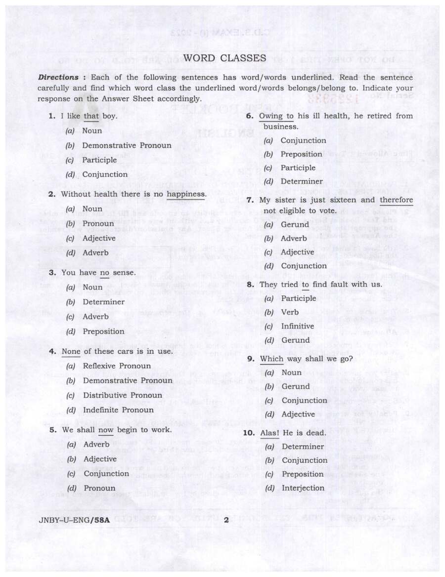 CDS I 2023 English question paper page 1 instructions scan PDF download UPSC Combined Defence Services Exam