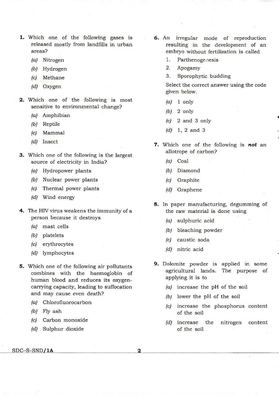 CDS (II) 2016 General Knowledge question paper page 1 instructions scan PDF download UPSC Combined Defence Services Exam