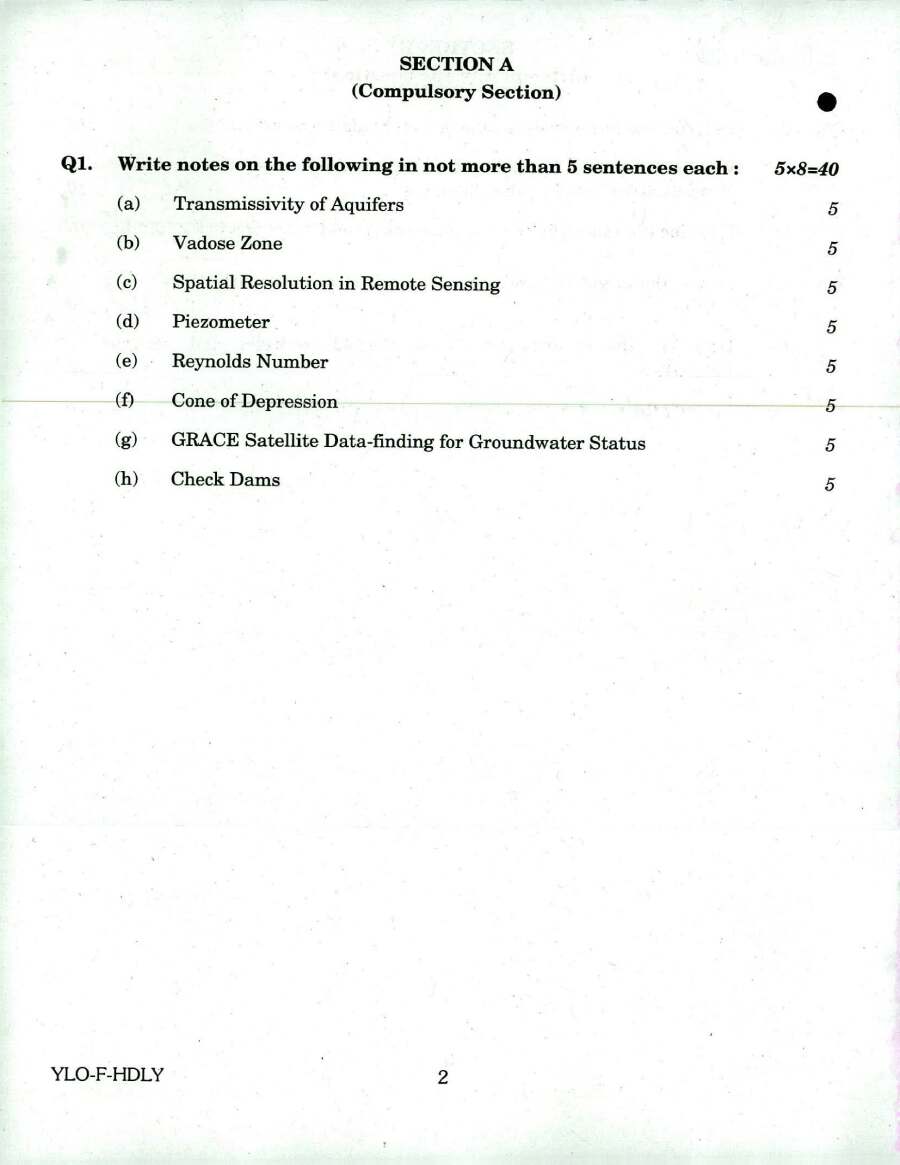 Combined Geo-Scientist and Geologist Examination 2018 Hydrogeology question paper page 1 instructions scan PDF download UPSC