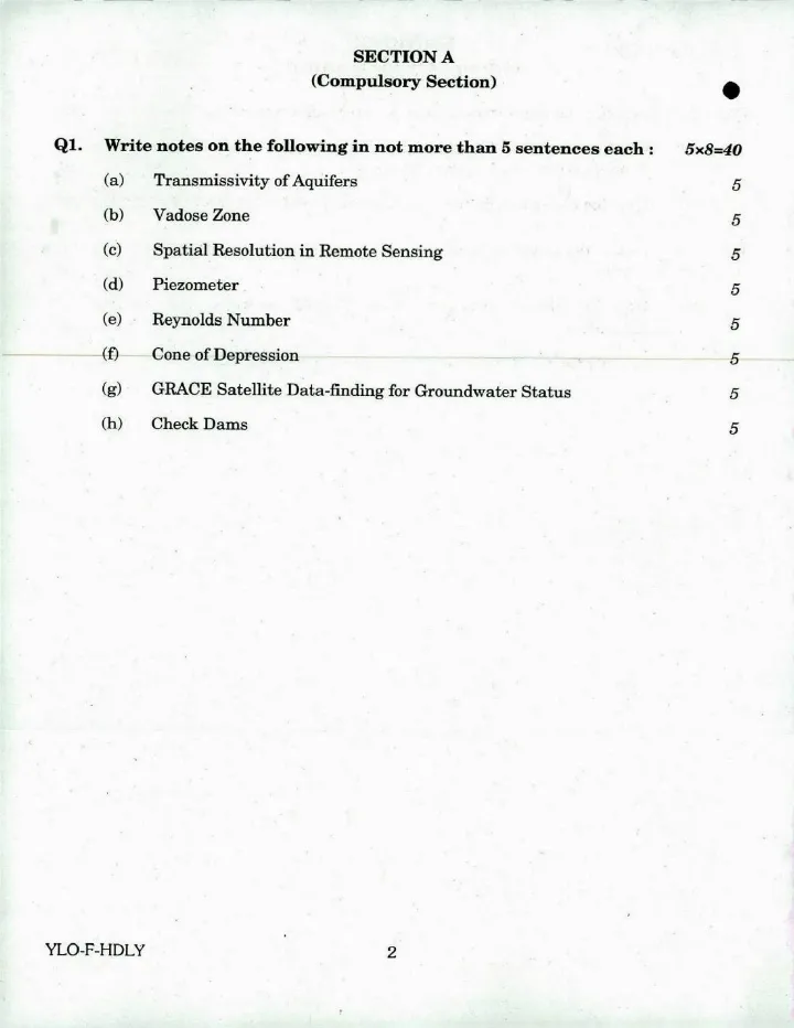 Combined Geo-Scientist and Geologist Examination 2018 Hydrogeology question paper page 1 instructions scan PDF download UPSC