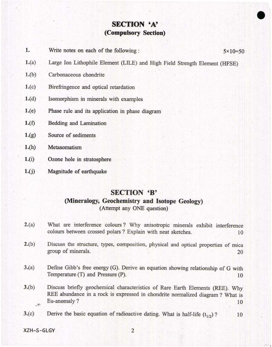 Combined Geo-Scientist and Geologist Examination 2019 Geology Paper II question paper page 1 instructions scan PDF download