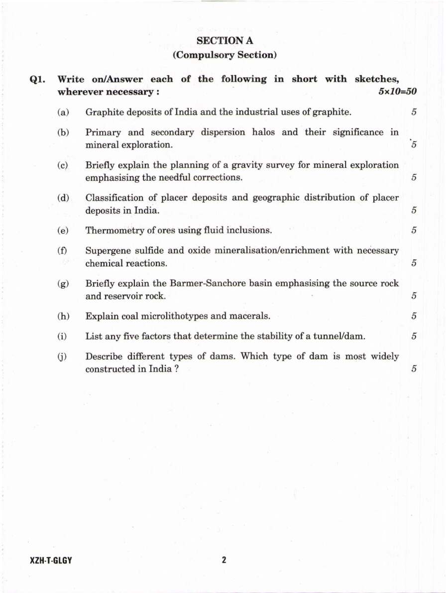 Combined Geo-Scientist and Geologist Examination 2019 Geology Paper III question paper page 1 instructions scan PDF download UPSC