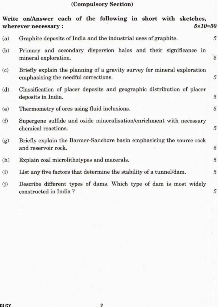 Combined Geo-Scientist and Geologist Examination 2019 Geology Paper III question paper page 1 instructions scan PDF download UPSC