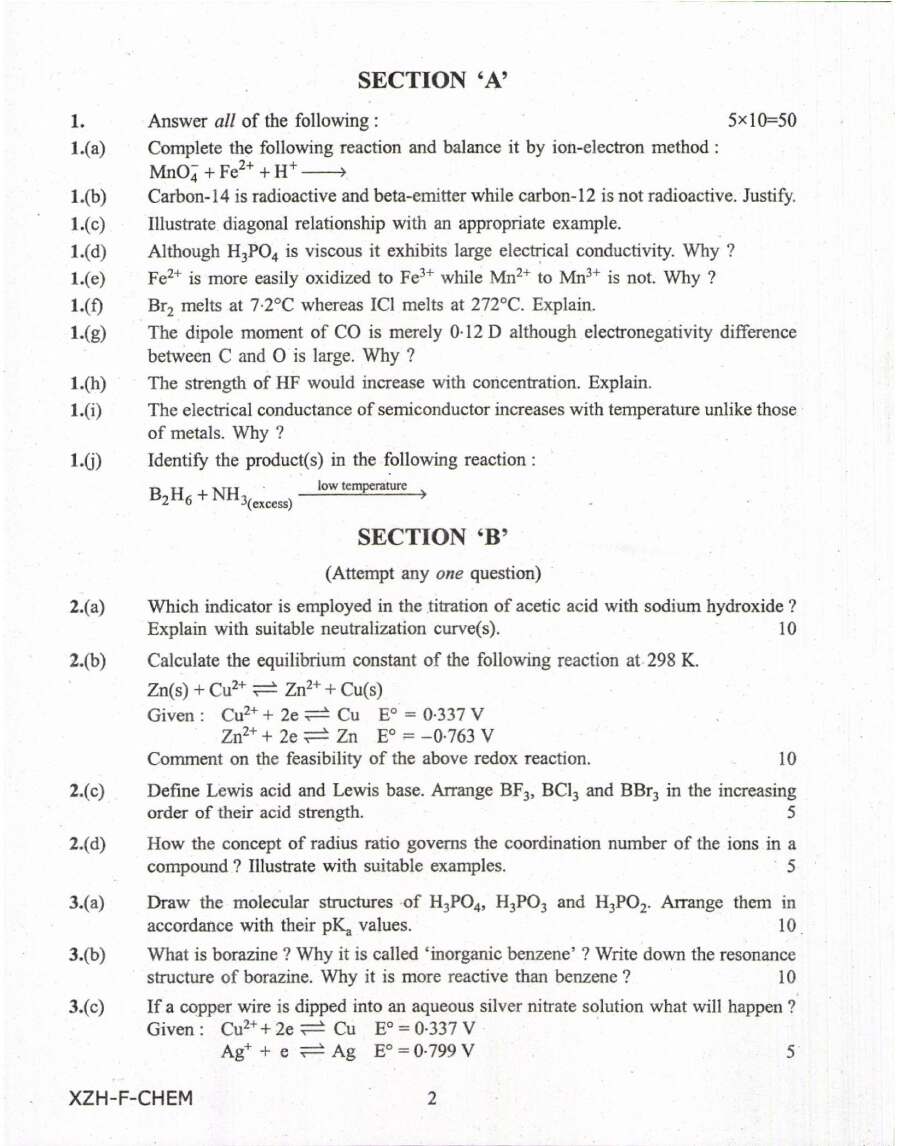 Combined Geo-Scientist 2019 Chemistry Paper I question paper page 1 instructions scan PDF download UPSC exam