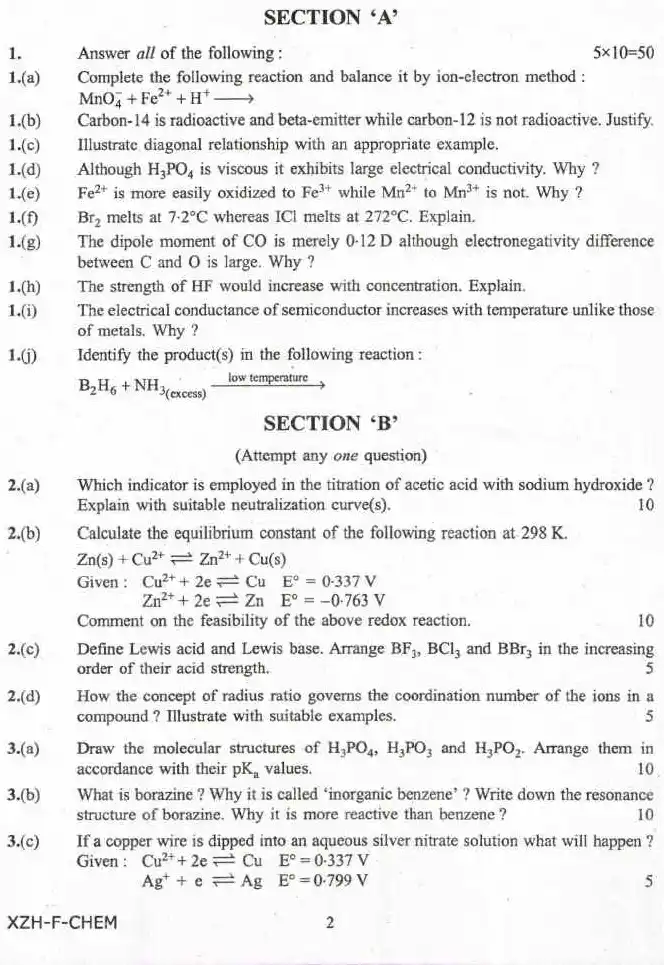 Combined Geo-Scientist 2019 Chemistry Paper I question paper page 1 instructions scan PDF download UPSC exam