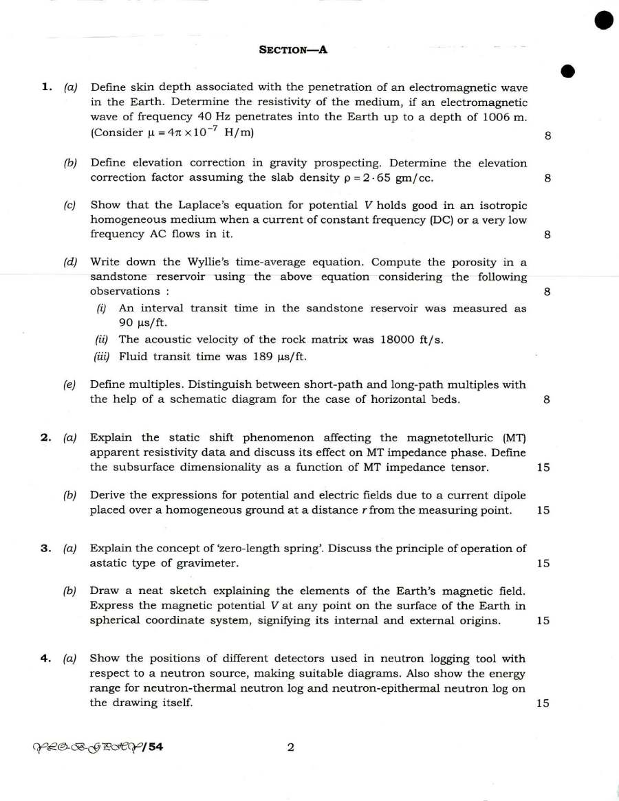 Combined Geo-Scientist and Geologist Examination 2018 Geo-Physics Paper II question paper page 1 instructions and header scan PDF download