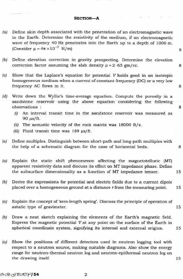 Combined Geo-Scientist and Geologist Examination 2018 Geo-Physics Paper II question paper page 1 instructions and header scan PDF download