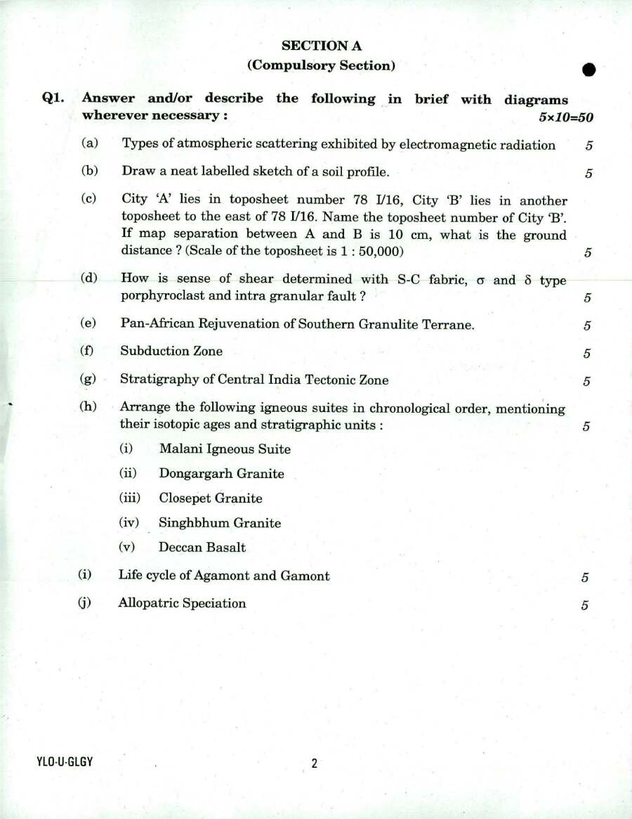 Combined Geo-Scientist and Geologist Examination 2018 Geology Paper I question paper page 1 instructions scan PDF download