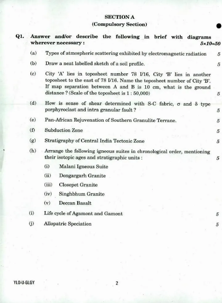 Combined Geo-Scientist and Geologist Examination 2018 Geology Paper I question paper page 1 instructions scan PDF download
