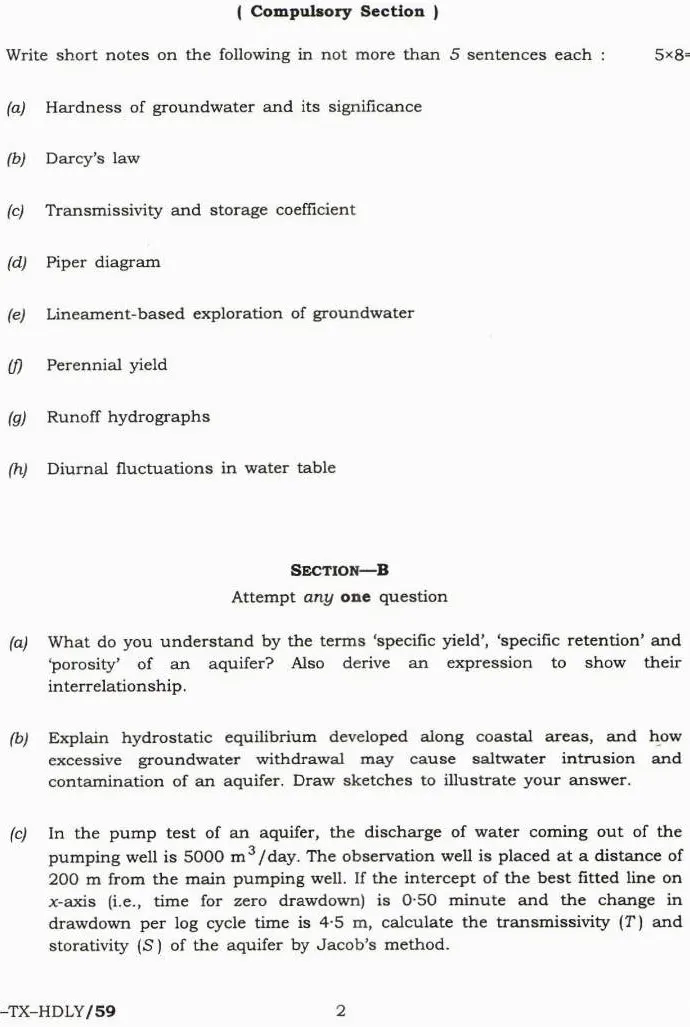 Combined Geo-Scientist & Geologist 2019 Hydrogeology question paper page 1 instructions scan PDF download