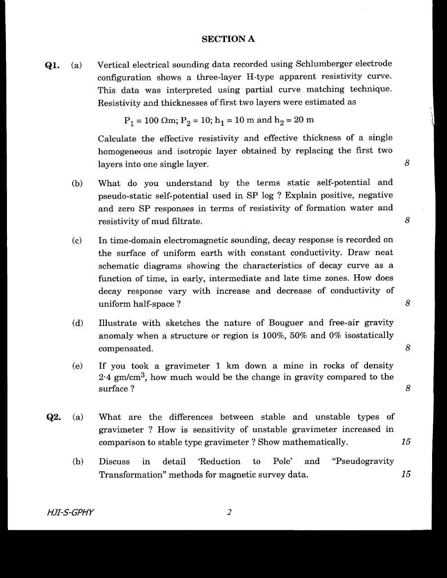 Combined Geo-Scientist Main 2020 Geophysics Paper II question paper page 1 instructions and exam header scan PDF download