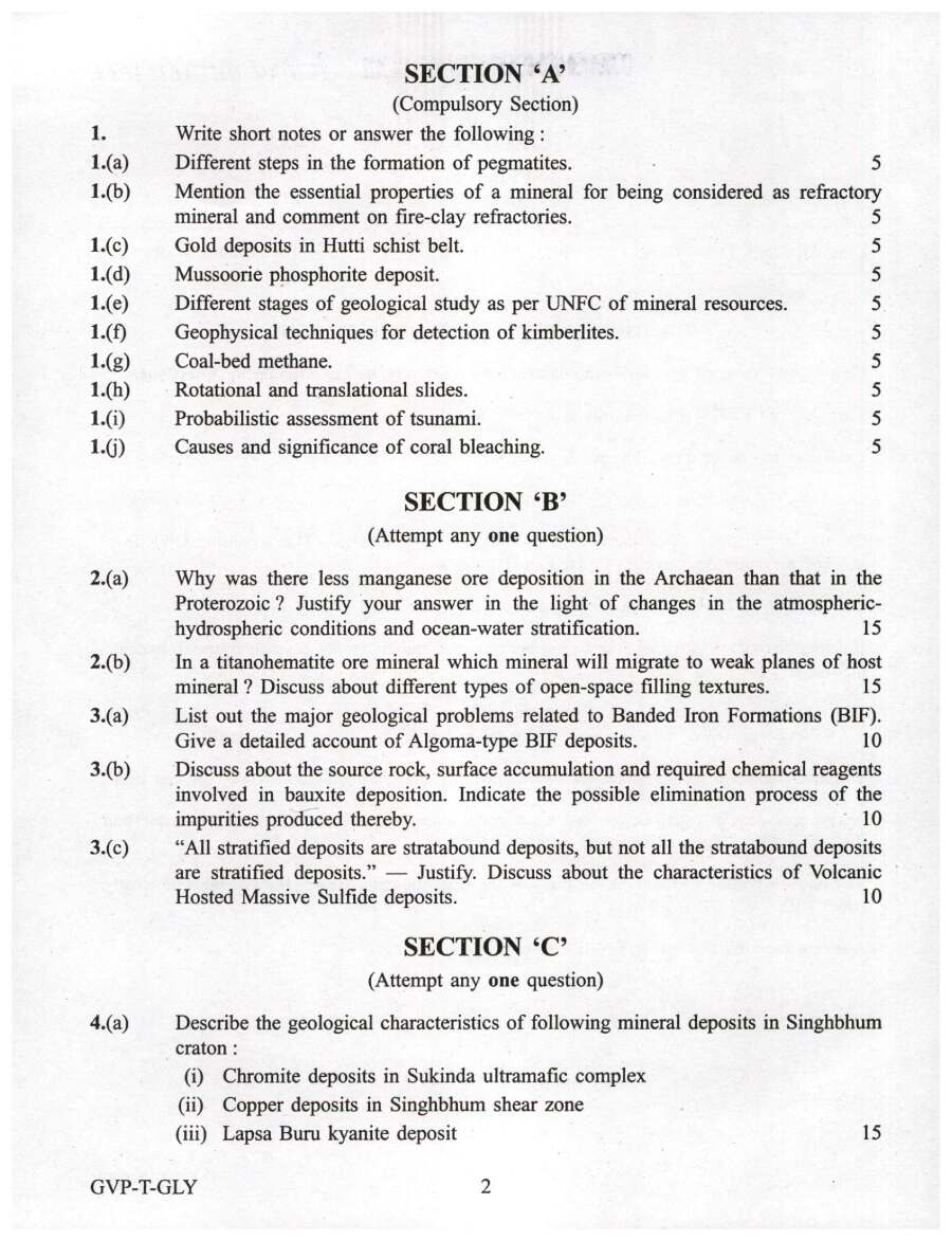 Combined Geo-Scientist Main 2022 Geology Paper III question paper page 1 instructions scan PDF download UPSC