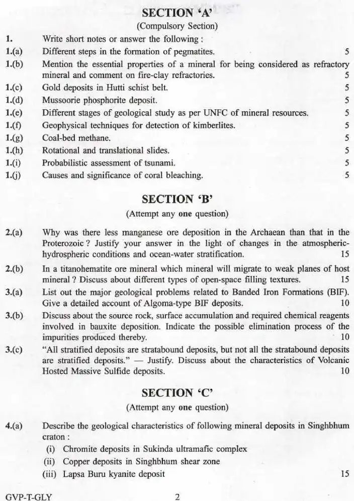 Combined Geo-Scientist Main 2022 Geology Paper III question paper page 1 instructions scan PDF download UPSC