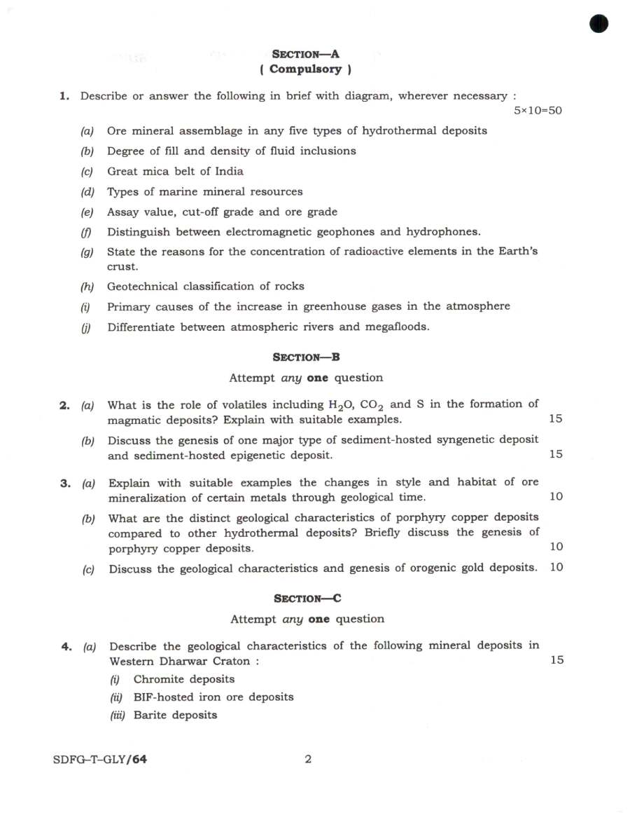 Combined Geo-Scientist Main 2023 Geology Paper III question paper page 1 instructions and exam header scan PDF download