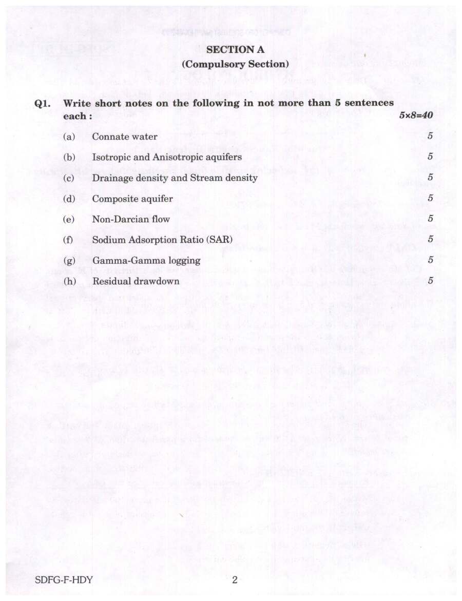 Combined Geo-Scientist (Main) 2023 Hydrogeology question paper page 1 instructions scan PDF download UPSC