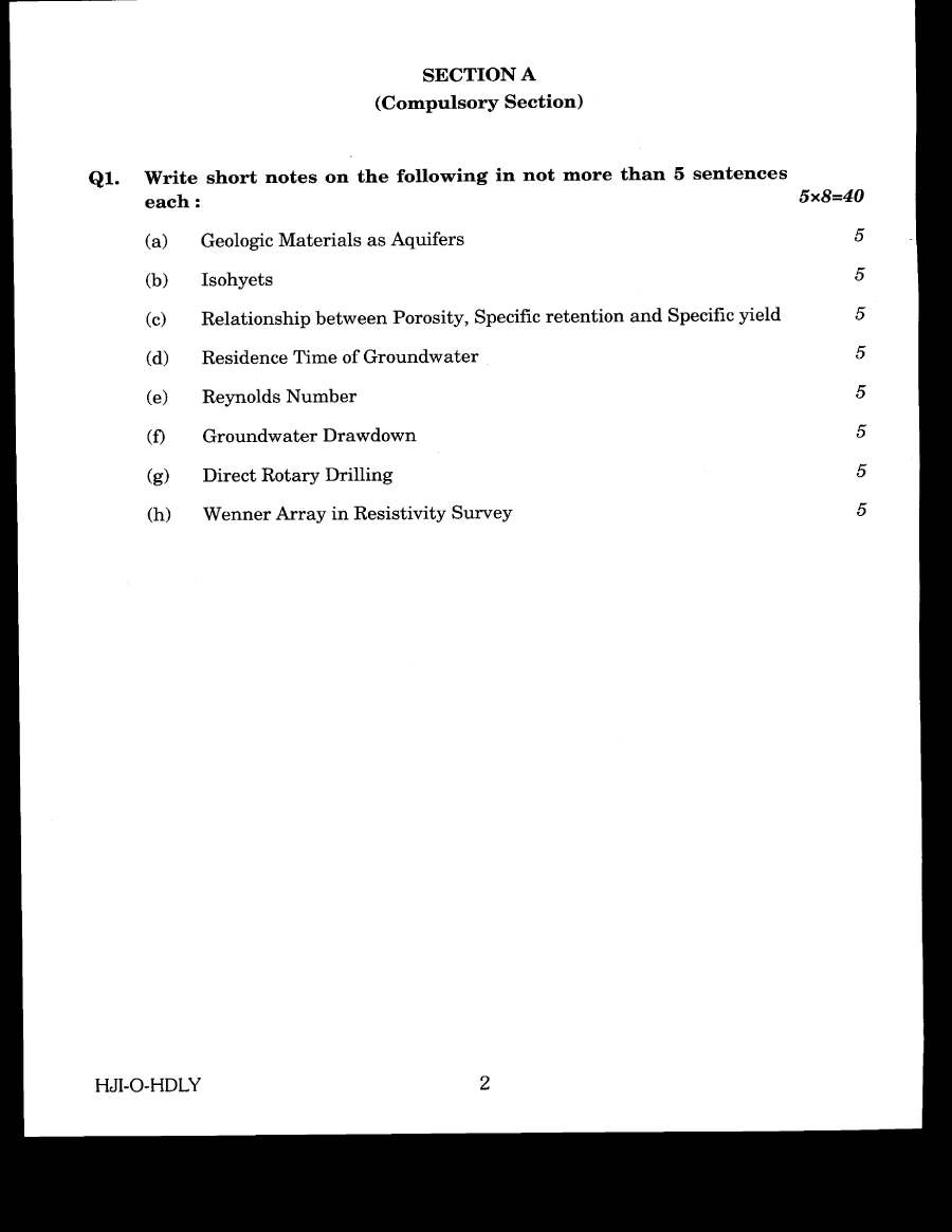 Combined Geo-Scientist (Main) 2020 Hydrogeology question paper page 1 instructions scan PDF download UPSC