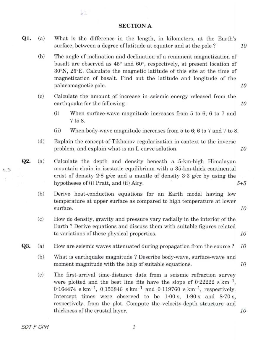Combined Geo-Scientist Main 2021 Geo-Physics Paper I question paper page 1 instructions and header scan PDF download