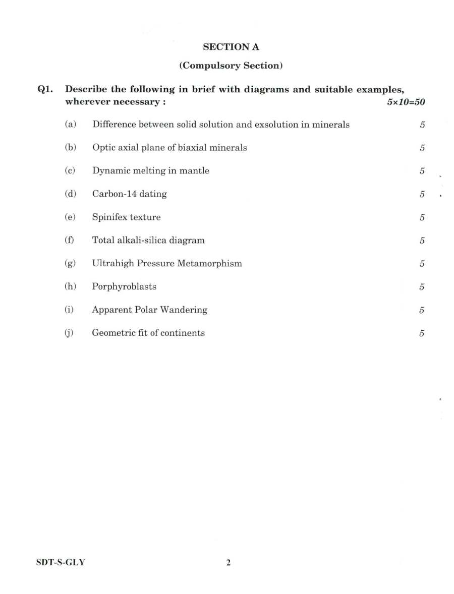 Combined Geo-Scientist Main 2021 Geology Paper II question paper page 1 instructions scan PDF download UPSC