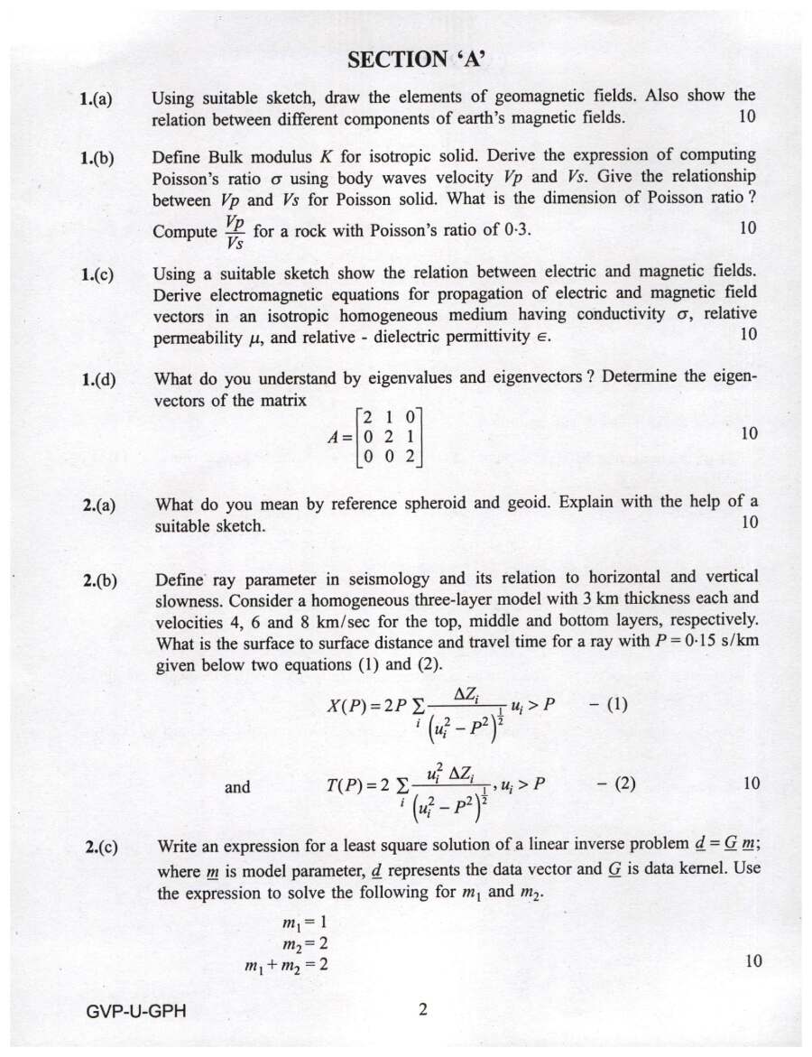 Combined Geo-Scientist 2022 Geo-Physics Paper I question paper page 1 instructions scan PDF download UPSC