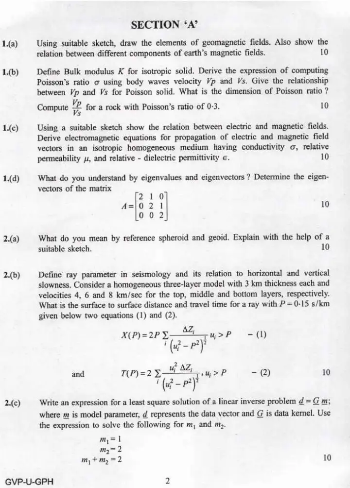 Combined Geo-Scientist 2022 Geo-Physics Paper I question paper page 1 instructions scan PDF download UPSC