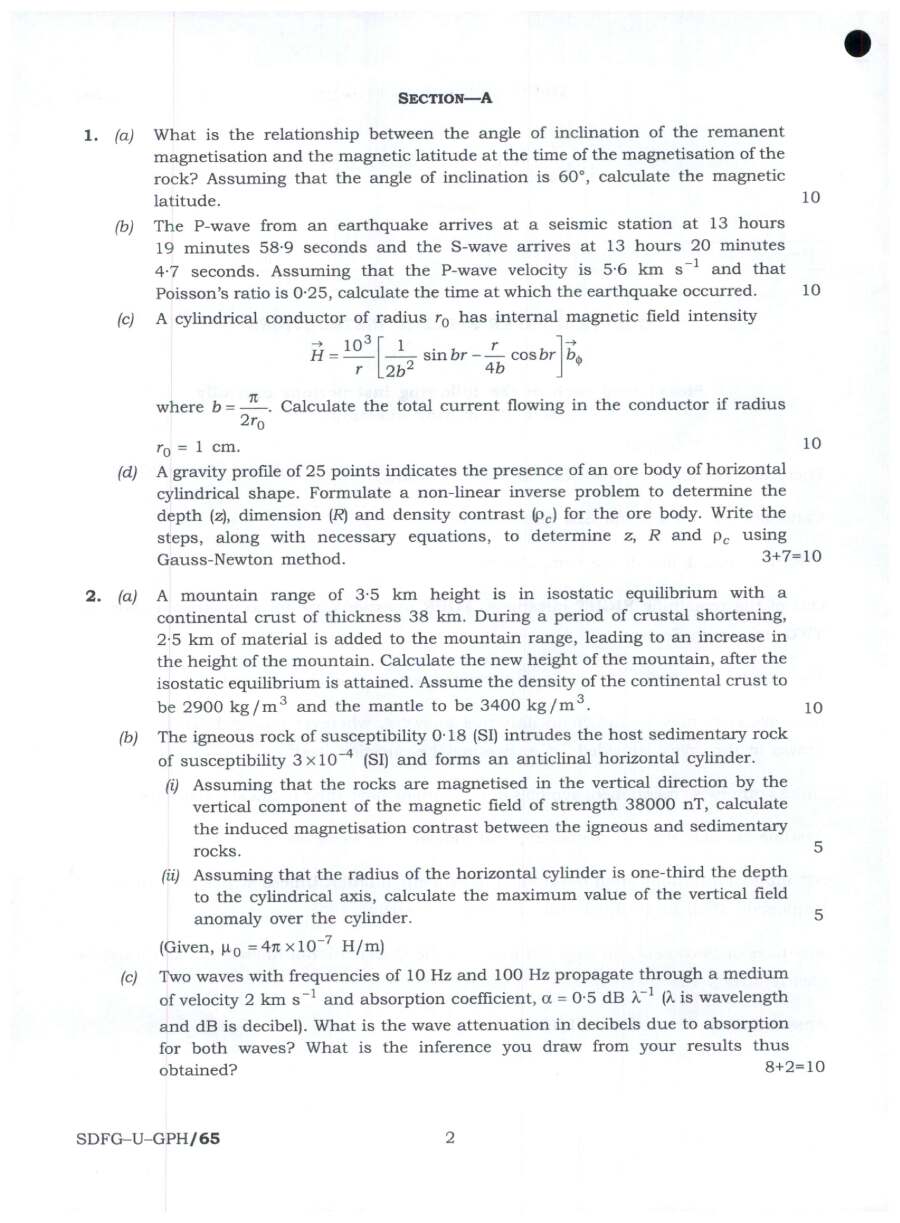 Combined Geo-Scientist Main 2023 Geo-Physics Paper-I question paper page 1 instructions scan PDF download