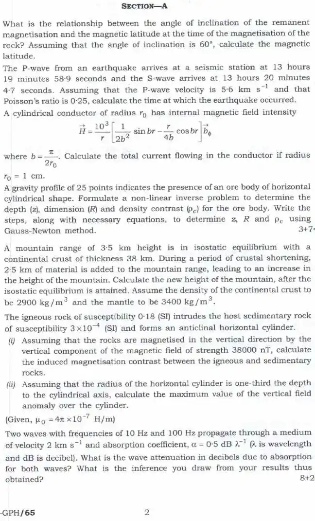 Combined Geo-Scientist Main 2023 Geo-Physics Paper-I question paper page 1 instructions scan PDF download