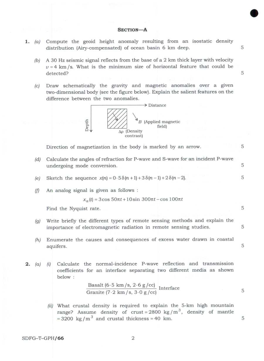 Combined Geo-Scientist Main 2023 Geo-Physics Paper III question paper page 1 instructions and exam header scan PDF download